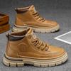 Men's High-top British Style Vintage Genuine Leather Casual Leather Shoes, Mid-top Waterproof Work Boots.