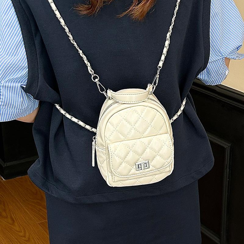 High-end Niche Diamond Checkered Backpack Bag Women's 2025 New Fashion and Versatile Chain Backpack One-shoulder Small Fragrance