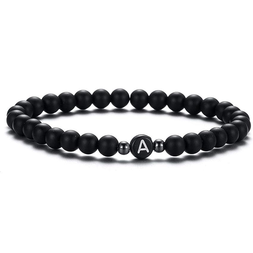 6MM Natural Frosted Agate Bracelet for Women Man Handmade Beaded Letter Bracelet Fashion 26 Letter Personality Couple Jewelry