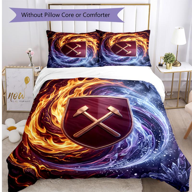 West Ham United Football Printed 3 Pieces Bedding Set, Comfortable Skin Friendly Bedroom Duvet Cover Set