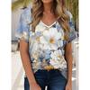 2025 Women's T-shirt with Flower Graphics, Fashionable V-neck Short Sleeve Regular Tops, Daily Print T-shirt, Summer Casual Tops Y2K