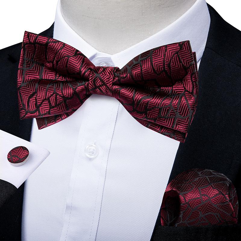 Свадебный галстук-бабочка для мужчин, классический красный предварительно завязанный галстук-бабочка, набор запонок для вечеринки, шелковый узел-бабочка, подарочные мужские аксессуары