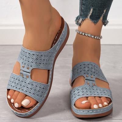 Мода 2025 Женские сандалии на платформе в римском стиле Новые повседневные большого размера Слипоны Ажурные Повседневные балетки Кожаные Удобные клинья