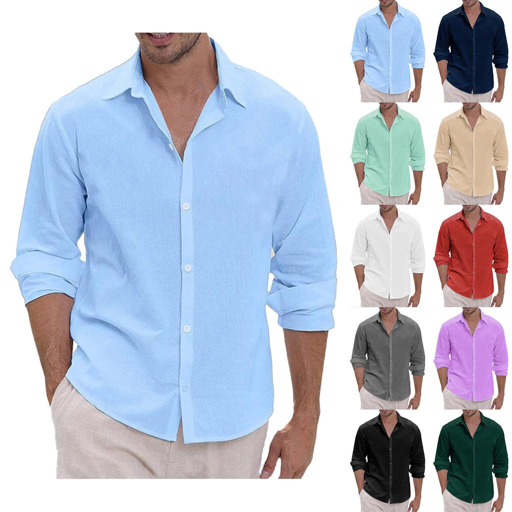 Men's Hawaii  Summer New Loose Solid Long Sleeve Shirt Cardigan Beach Shirt