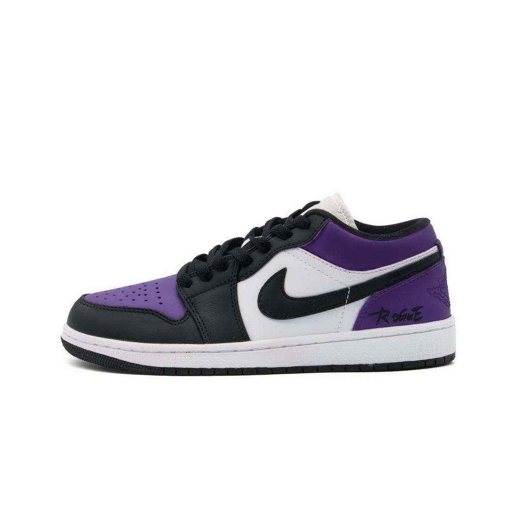 Jordan Air Jordan 1 Abrasion Resistant Low top Vintage Basketball Shoes Unisex Black White Purple DC0774-101(Team1393-1SBOX)