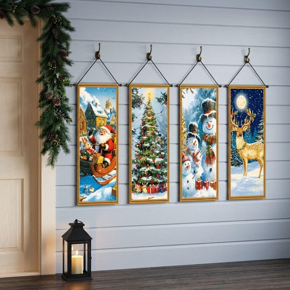 4pcs 2D Flat Christmas Flag Banners Snowman Xmas Decoration Indoor Decoration