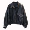 Ladies Spring and Autumn Solid Color Loose PU Jacket Short Lapel Long-sleeved Jacket