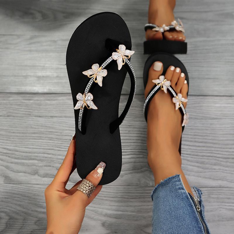 Женские тапочки на танкетке 2024 года, летние босоножки на высоком каблуке и платформе, женские шлепанцы-бабочки, пляжные шлепанцы для отдыха на открытом воздухе, большие размеры 36-42