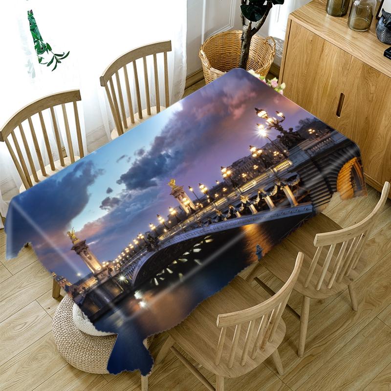 Thicken Cotton Tablecloth Modern City Pattern Sea View Rectangular Round Table Cloth For Wedding Picnic Party