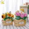 Flower Rose Sunflower Potted Mini Building Blocks 3D Bouquet Model MOC Micro Bricks Children Construction Toys Friend