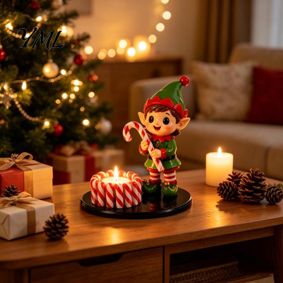 Tabletop Holiday Centerpiece Christmas Candle Holder, Cute Santa Claus/Snowman/Elf Boy/Gingerbread Tealight Resin Winter Mantel Ornament Candlestick
