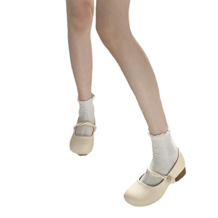 White round head retro versatile light mouth thick heel single shoes women's 2025 new spring skirt French Mary Jane shoes