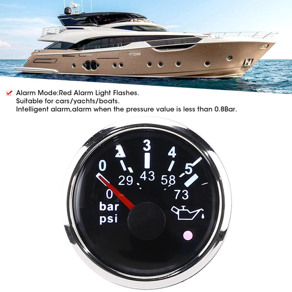 52MMCelsius2in IP67 Oil Pressure Gauge 0‑5BAR 0‑73PSI Meter with Smart Alarm for CarsCelsiusYachtsCelsiusBoats