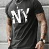 Summer Men's 100% Pure Cotton Casual Loose Plus Size NY Letter Printed Sports Comfortable Round Neck Short Sleeved T-shirt Top