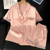 Ice Silk Pajamas Women'S Summer Short-Sleeved Shorts Solid Color High-End Sense Sweet Temperament Loungewear Set