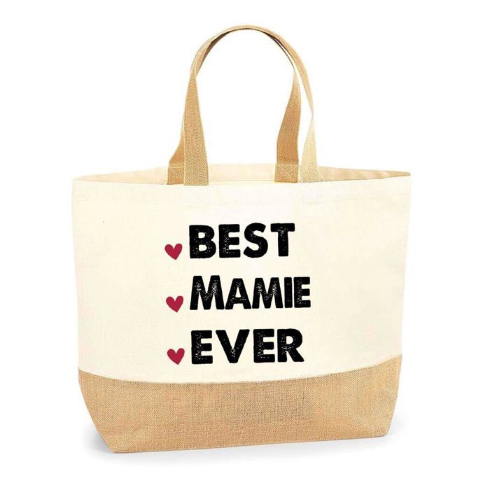 Sac cabas - PLANETEE - Best Mamie Ever - Jute naturel - Imprimé en France - Anses solides