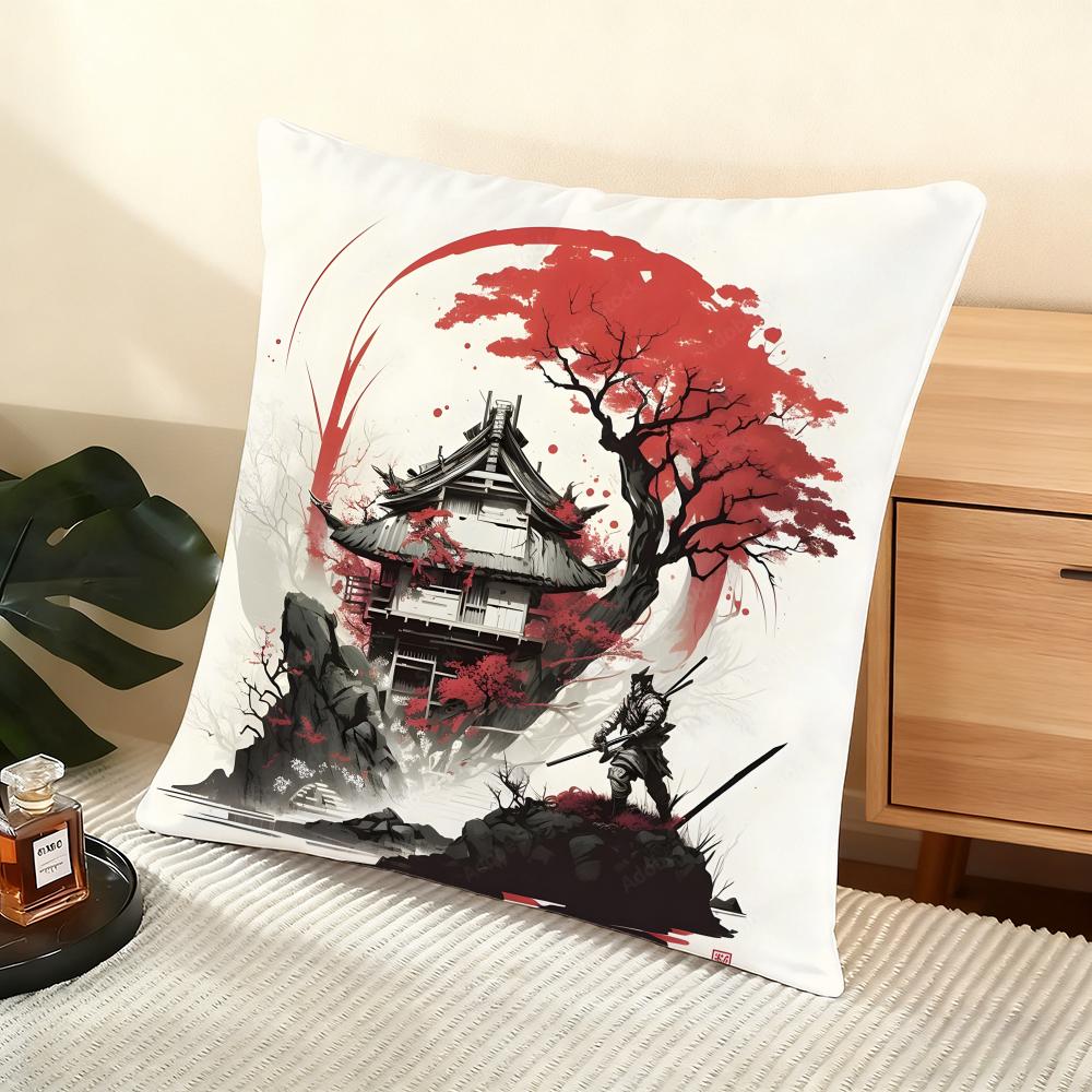 Chinese Ink Painting Style Cushion Cover Soft Short Plush Pillow Cover Smooth Cozy Texture Aesthetic Cushion Case Home Decor