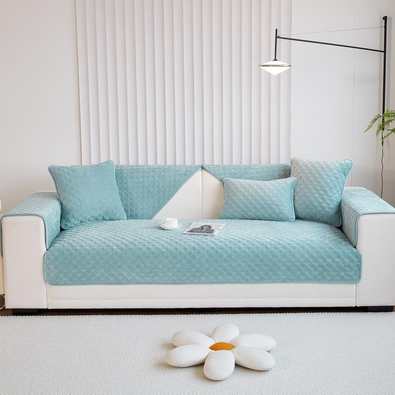 Solid Color Thousand Bird Grid Sofa Cover Thicken Plush Sofa Cover Slip Resistant Couch Cover Sofa Towel for Living Room Decor