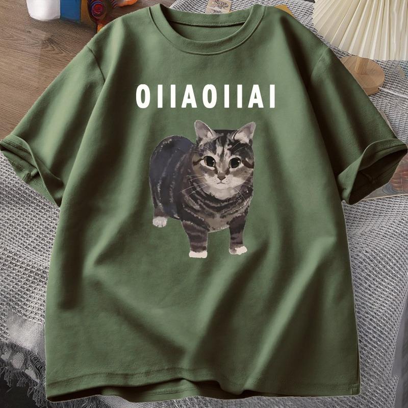 Мем Крутящийся Кот Oiiai Унисекс Футболка Летняя С Коротким Рукавом Хлопковая Футболка С Принтом Повседневная Футболка Круглый Вырез Футболка С Коротким Рукавом