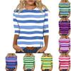 Женская модная повседневная футболка с круглым вырезом, рукавом три четверти, в полоску с принтом