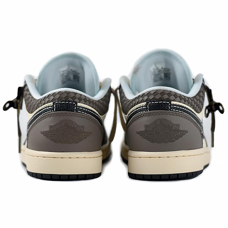 Jordan Air Jordan 1 Уличные Нескользящие Износостойкие Низкие Винтажные Баскетбольные Кроссовки Мужские Черный Кофе Бежевый HQ3437-101(Команда96-)