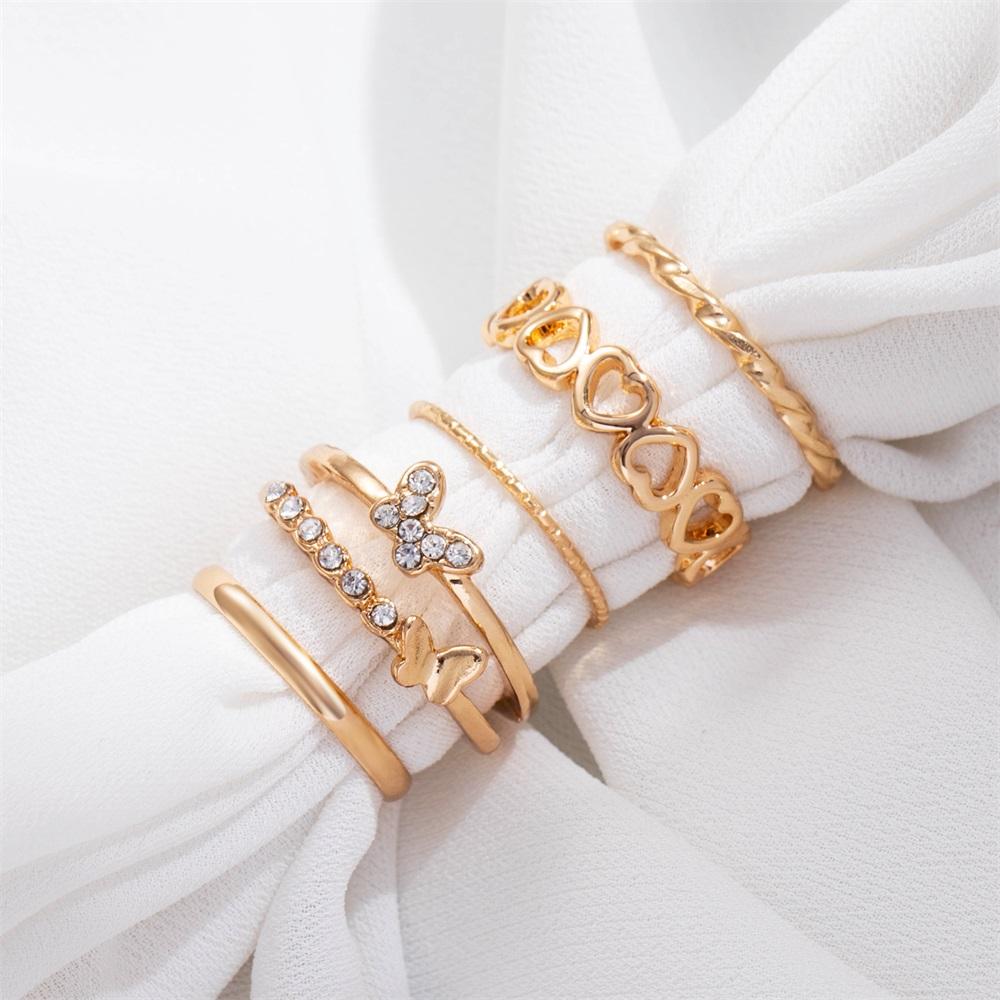 Retro Temperament Butterfly Love Ring 5-piece Ring Female Simple Fashion Ring Jewelry