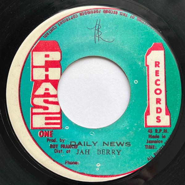 7-дюймовая пластинка JAH BERRY Daily News NONE Phase One Record Ямайка Регги Ска Даб Б/У