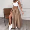 Women Round Neck Vest Elegant Women's Top Skirt Set with High Waist Split Maxi Skirt Sleeveless Crop Top Belt Solid Color