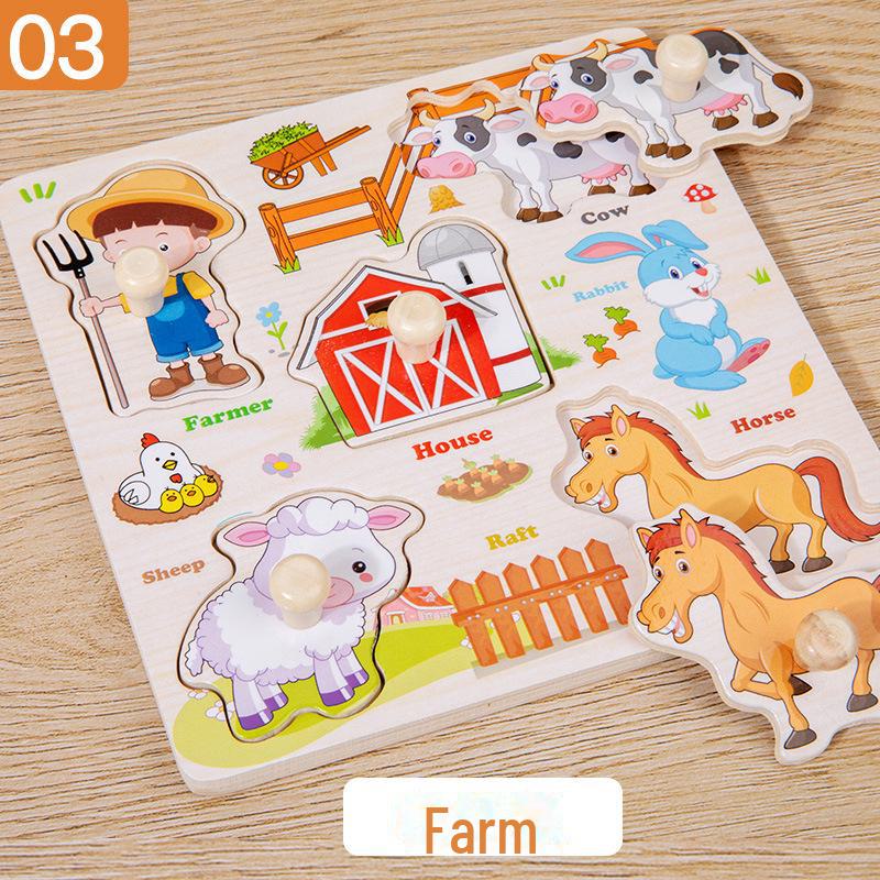 Wooden Dinosaur & Traffic Puzzle Board: Cognitive & Early Education Toy for Kids