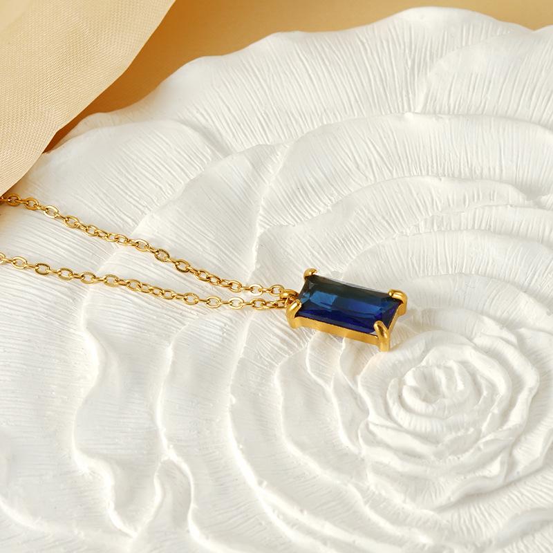 Подвеска из нержавеющей стали 18 карат с цирконом - Женская минималистичная геометрическая квадратная цепочка для ключиц