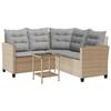 L shaped Garden Sofa Set with Table and Cushions Beige Poly Rattan