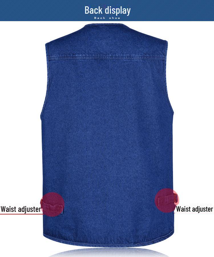 Мужской джинсовый жилет для рыбалки с V-образным вырезом и несколькими карманами