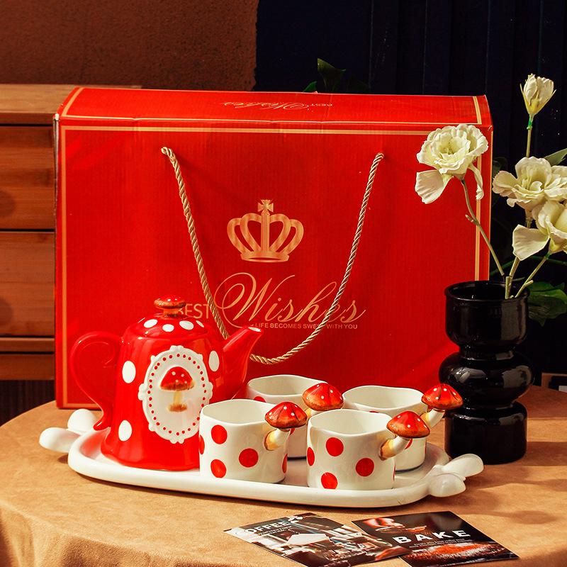 Керамический набор для воды в стиле легкой роскоши, бытовой набор для воды из керамики в виде гриба для гостиной, подарочная коробка