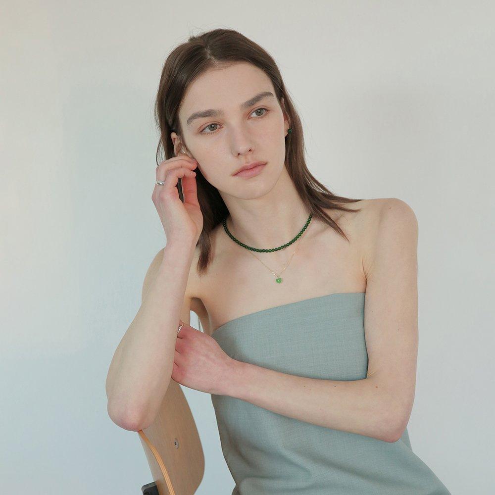 [Оригинальный продукт от штаб-квартиры / В комплекте шелковый мешочек] Серебро 925 пробы Оникс Зеленый Ожерелье 4 мм