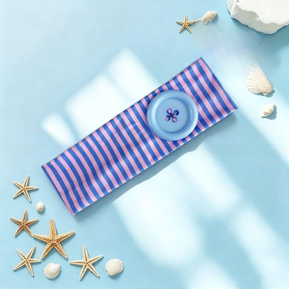 Striped Print Large Button Headband Dopamine Summer Hairband Niche Headscarf Lady Girls Headwear