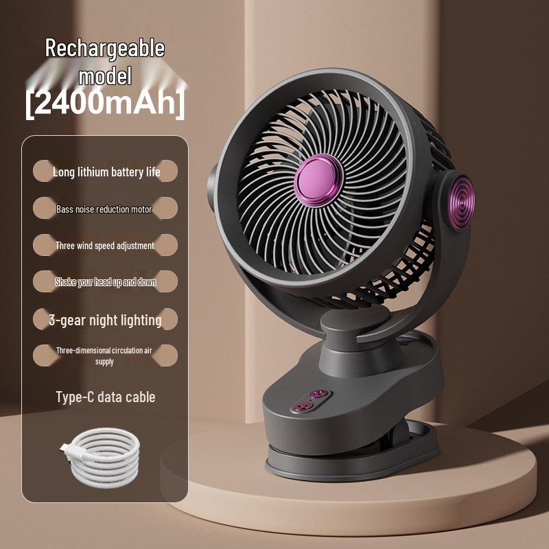 Silent USB Clip-on Desktop Fan with Light and Oscillation for Home and Dorm Use