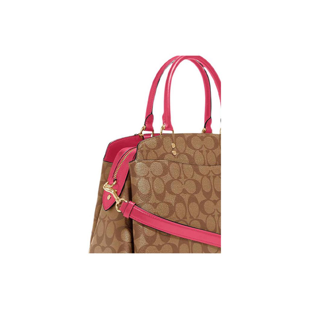 Coach Lillie 32 Classic Monogram Coated Canvas And Leather Shoulder Bag Women handbags Khaki Rose-Red 91495-IMTVY