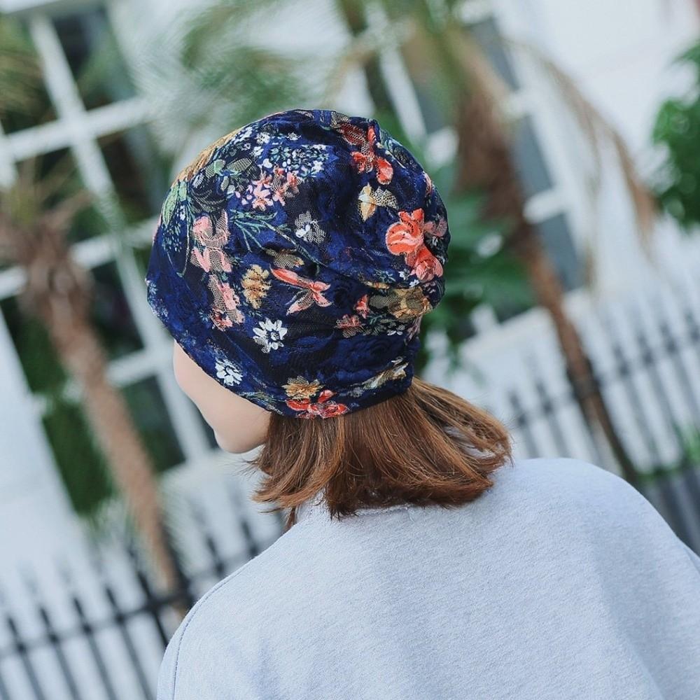Floral Pattern Floral Lace Beanie Soft Stretch Slouchy Turban Creative Head Scarves Daily Use