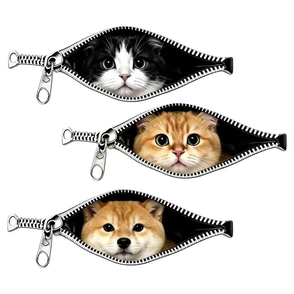 Waterproof Cat Car Sticker Zipper Design Car Window Glass Sticker Pet Lover Decoration