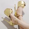 Aneikeh Сексуальные золотые туфли на очень тонком высоком каблуке женские туфли-лодочки сандалии в уличном стиле с пряжкой на ремешке с открытым носком туфли для банкета и выпускного вечера