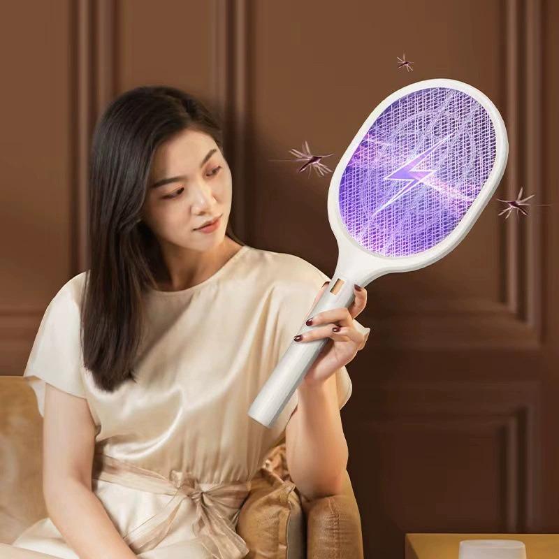 Raqueta eléctrica mata mosquitos recargable 2 en 1 lámpara antimosquitos para el hogar