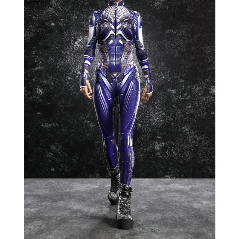 New Halloween Mechanical Armor Jumpsuit Cyberpunk Armor Warrior Cosplay Catsuit 3d Printing Adult Zentai Suit Carnival Party Set