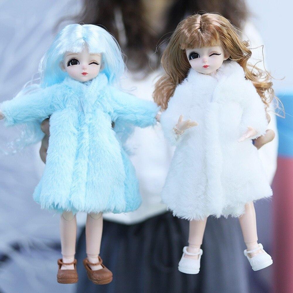 Разноцветный 1 комплект, мягкое меховое пальто с длинными рукавами, топы, платье, зимняя теплая повседневная одежда, аксессуары, одежда для куклы Барби, детские игрушки