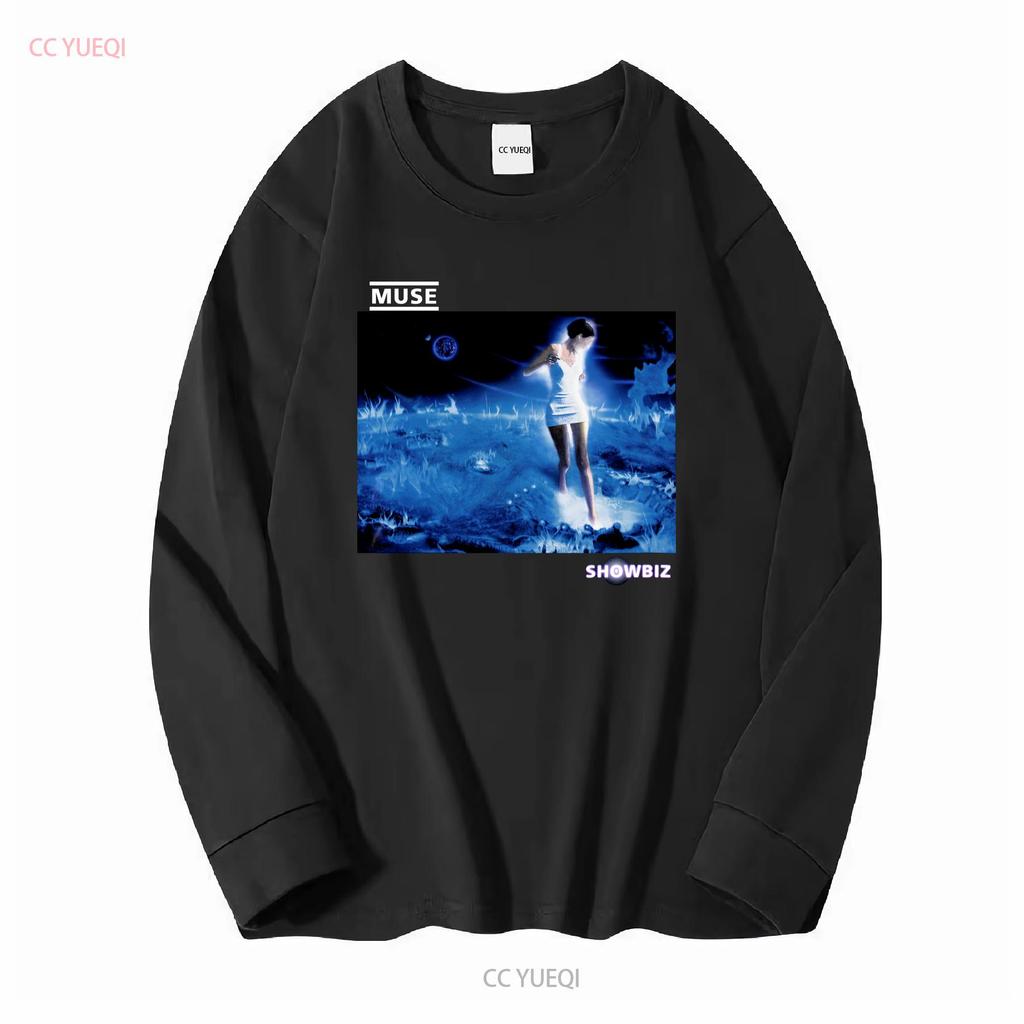 MUSE Showbiz Футболка Хлопок Черный Мужская Полный Размер S - 3XL HC2204 с длинным рукавом винтажная Стирка Растягивающаяся с принтом Универсальная