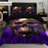 Мягкий и дышащий комплект постельного белья с рисунком фиолетовой розы и черепа для спальни, гостевой комнаты и декора общежития
