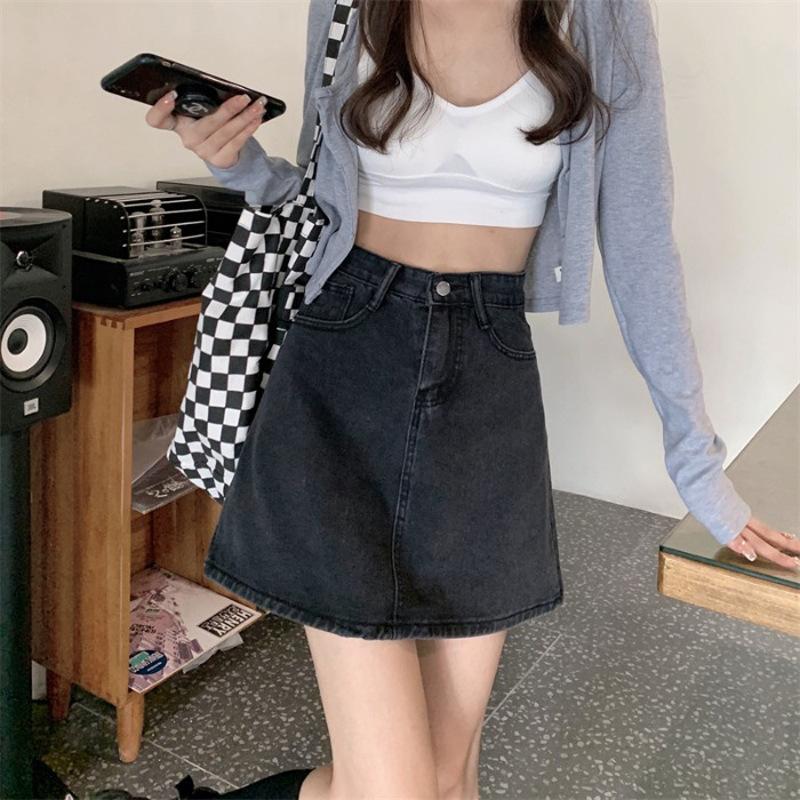 Уникальная классическая универсальная носибельная прочная однотонная А-силуэтная юбка-бюстье с высокой талией и бедрами, женская летняя модная джинсовая короткая юбка