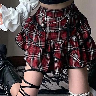 AltGoth Punk Gothic Красная клетчатая юбка Женская винтажная Y2k E-girl Emo Alt Высокая талия Юбка-торт Harajuku Fairycore Grunge Clubwear