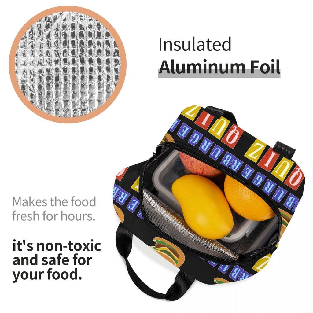 Burger Quizz New Logo Insulated Lunch Bag for Women Office Cooler Thermal Food Box Tote Leakproof Lunch Boxes Container