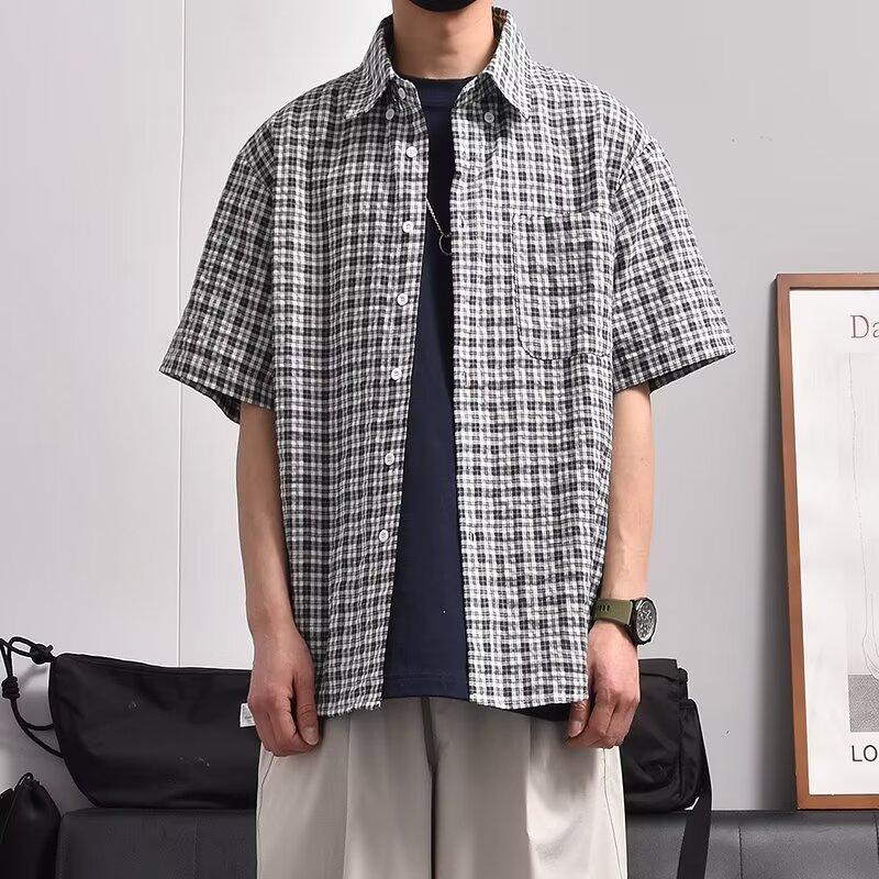 Летняя новая клетчатая рубашка мужская рубашка в стиле ретро с коротким рукавом в американском стиле японская рубашка куртка
