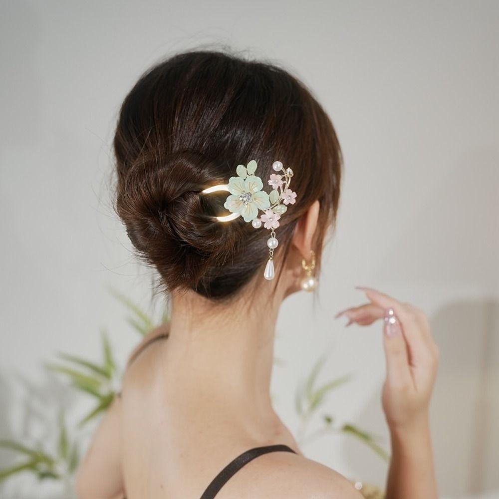Vintage Pearl Tassel Hair Stick Elegant Chinese Hair Clip Butterfly Flowers Hairpin Hanfu